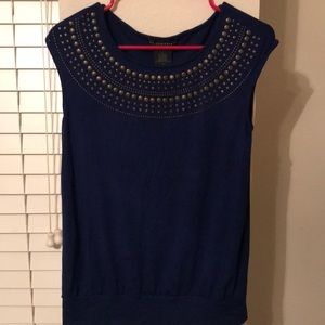 Royal blue decorative neck sleeveless top